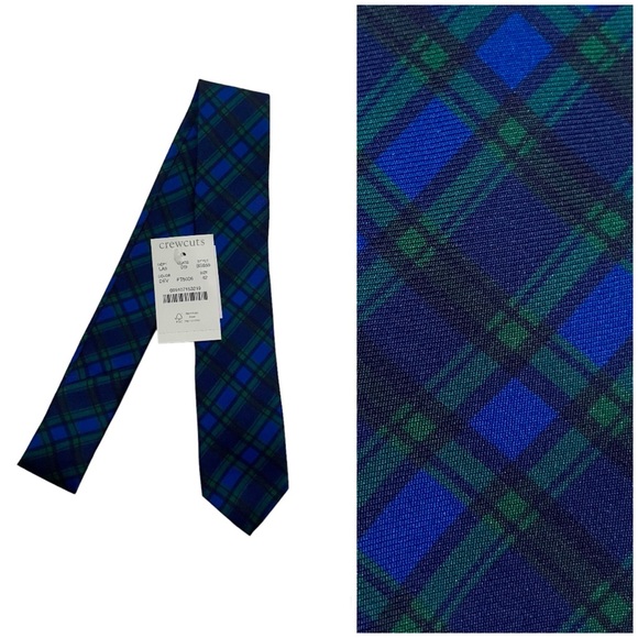NWT Crewcuts Black Watch Tartan Tie, Silk Plaid Preppy 42” Kids Boy Blue Green - Picture 13 of 13